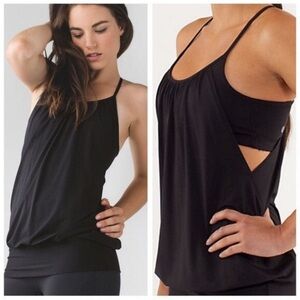 Lululemon Black Tank Top No Limits Racerback Workout Athletic Sz 6 Built in Bra